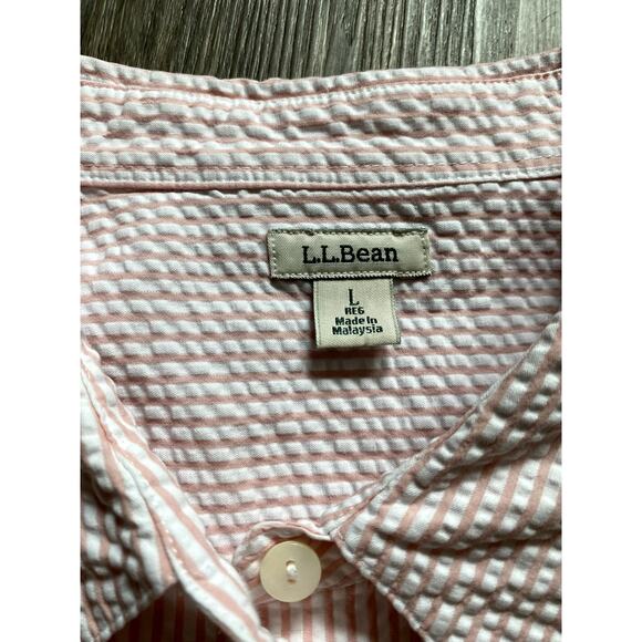 LL Bean Striped Button Up Blouse Pink Large Heritage Cottage Quiet Luxury Cotton - Picture 4 of 5